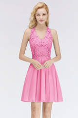 V-Neck Knee Length Floral Lace Birdesmaid Dresses