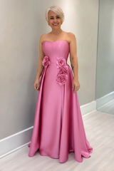Dusty Blue Satin Mother of the Bride Dress Strapless with Flowers