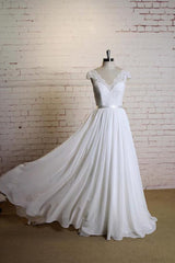 Cap Sleeve A-line Lace Chiffon Wedding Dress