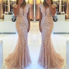 Cap Sleeve Mermaid Prom Dress with Appliques