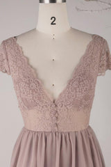 Cap Sleeve V-neck Lace Chiffon A-line Wedding Dress