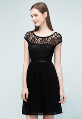 Cap Sleeves Chiffon Short Bridesmaid Dress Black