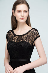 Cap Sleeves Chiffon Short Bridesmaid Dress Black