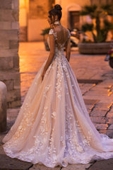 Cap sleeves Lace Sweetheart A-line Lace Flowers Wedding Dresses