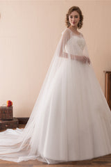 Cape Cloak Tule Appliques witte trouwjurken