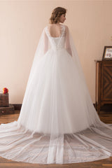 Cape Cloak Tule Appliques witte trouwjurken