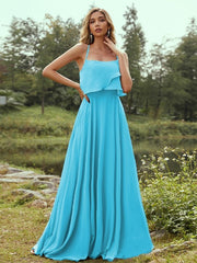A-Line/Princess Chiffon Ruffles Spaghetti Straps Sleeveless Floor-Length Bridesmaid Dresses