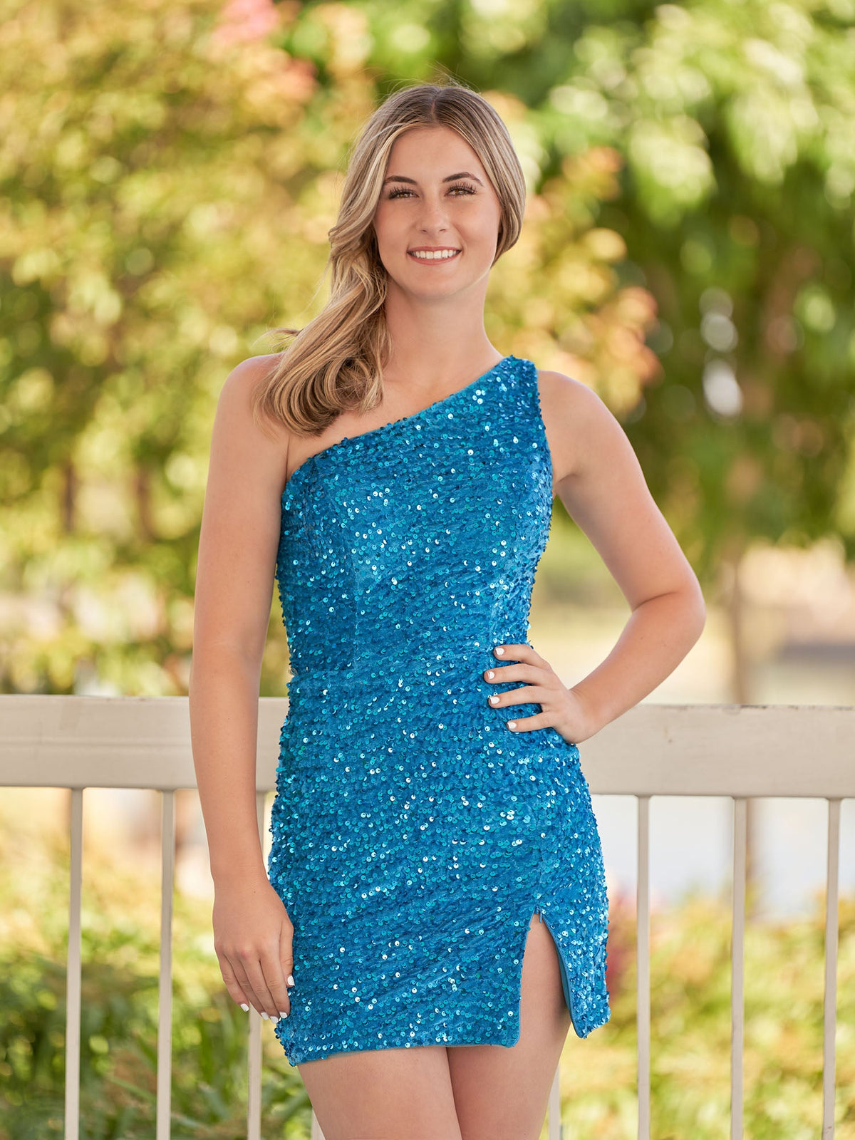 Cate | Sheath One Shoulder Blue Sequin Homecoming Dress With Slit