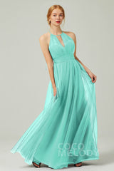 A-Line Floor Length Tulle Bridesmaid Dress CB0334PS