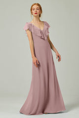 A-Line Floor Length Chiffon Bridesmaid Dress CB0323