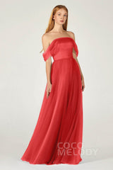A-Line Floor Length Tulle Bridesmaid Dress CB0382
