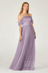 A-Line Floor Length Tulle Bridesmaid Dress CB0382