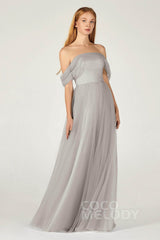 A-Line Floor Length Tulle Bridesmaid Dress CB0382