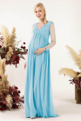 A-Line Sweep-Brush Train Chiffon Bridesmaid Dress CB0461M