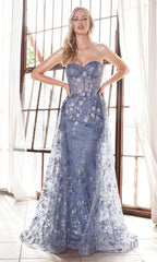 Glitter Print Strapless Sheer-Corset Prom Dress CB046