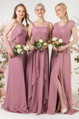 A-Line Sweep-Brush Train Chiffon Bridesmaid Dress CB0473