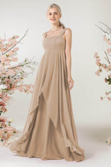 A-Line Sweep-Brush Train Chiffon Bridesmaid Dress CB0473