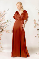 Sheath Sweep Luxe Satin Bridesmaid Dress Formal Dresses CB0505