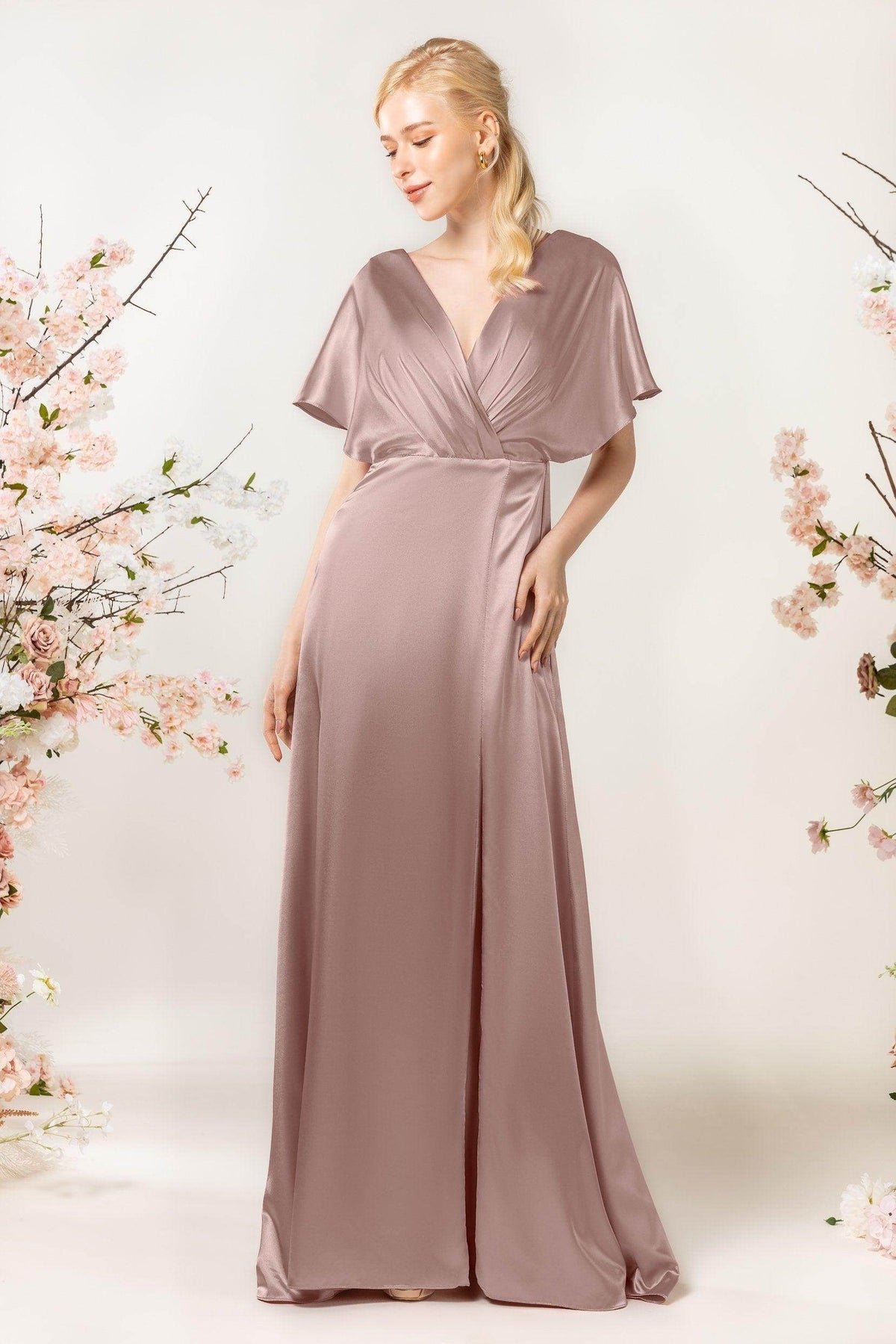 Sheath Sweep Luxe Satin Bridesmaid Dress Formal Dresses CB0505