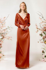 Sheath Sweep Luxe Satin Bridesmaid Dress Formal Dresses CB0506