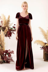 Sheath-Column Floor Length Velvet Bridesmaid Dress Formal Dresses CB0528