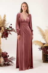 Sheath-Column Floor Length Velvet Bridesmaid Dress Formal Dresses CB0535