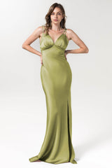 Trumpet Floor Length Luxe Satin Bridesmaid Dress Formal Dresses CB0589