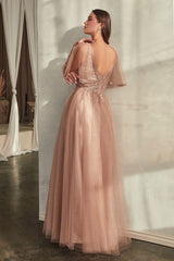 Cinderella Divine CD0175 Long Formal Short Sleeve Evening Dress
