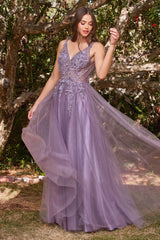 Cinderella Divine CD0181 Sleeveless Tulle Long A Line Prom Dress