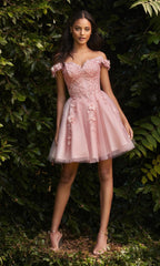 Off-Shoulder Short Floral Homecoming Dress CD0194