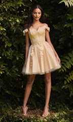 Off-Shoulder Short Floral Homecoming Dress CD0194