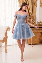 Cinderella Divine CD0194 Off Shoulder Short Tulle Graduation Dress