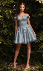 Off-Shoulder Short Floral Homecoming Dress CD0194