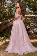 Cinderella Divine CD0198 Off Shoulder Corset Long Prom Ball Gown