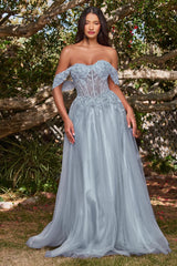 Cinderella Divine CD0198 Off Shoulder Corset Long Prom Ball Gown