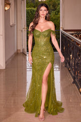 Cinderella Divine CD0203 Off Shoulder Formal Corset Dress