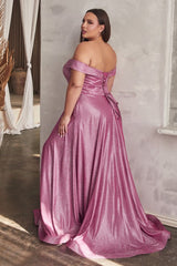 Cinderella Divine CD210C Prom Long Off Shoulder Metallic Plus Size Dress