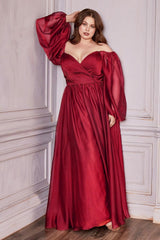 Cinderella Divine CD243C Off Shoulder Long  A Line Formal Prom Dress