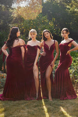 Cinderella Divine CD236 Long Off Shoulder Velvet Gown