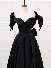 Simple A-Line Sweetheart neck Satin Black Long Prom Dress. Black Long Formal Dress
