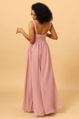 Beautiful A Line Blush Long Bridesmaid Dress with Split Front