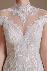 Mermaid White Lace See-Through Open Back Wedding Dress