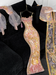Gorgeous Sparkling Beaded Sequin Exquisite Embroidery Mermaid Design Evening Dress Prom Dresses Outfit HZ1024