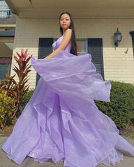 Straps Sparkling Ball Gown Long Prom Dress with Lace-up Back