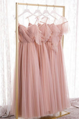 Blush roze tule lange bruidsmeisje jurken, prom -jurk, avondjurken