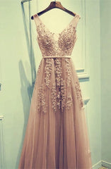 Lace prom -jurken, champagne tule bruidsmeisje jurken, appliques