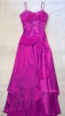 Spaghetti Straps Long Orange Party Dress Satin Evening Gown
