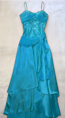 Spaghetti Straps Long Orange Party Dress Satin Evening Gown
