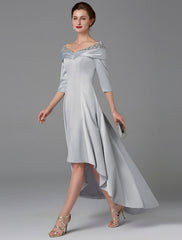 Aimishang A-Line Mother of the Bride Dress Sparkle & Shine High Low Off Shoulder Asymmetrical Satin Half-Sleeve with Lace Crystals