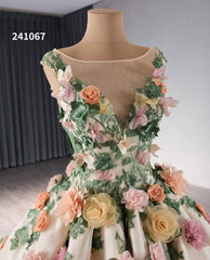 Champagne 3D Flower Wedding Gown Green Ruffled Quinceanera Dresses 241067
